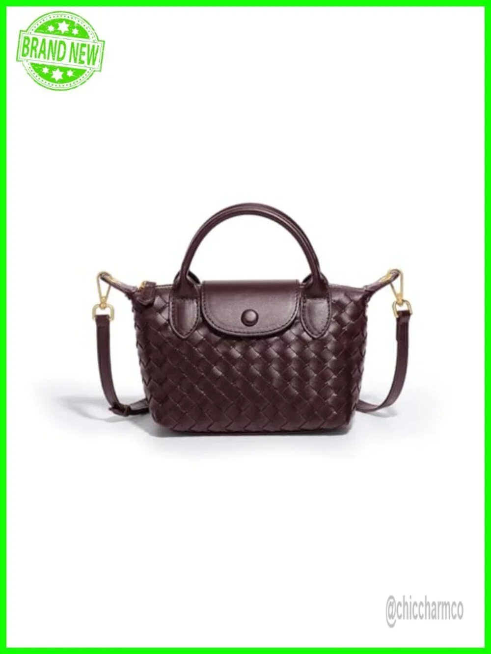 Woven Small Satchel Handbag Faux Leather Top Handle Purse